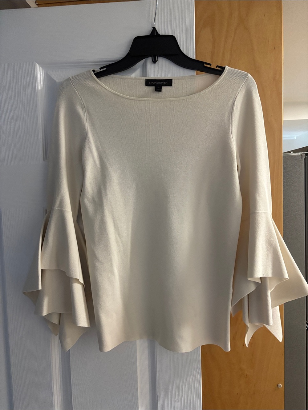 Banana Republic Cream Double-Ruffle Sleeve Blouse